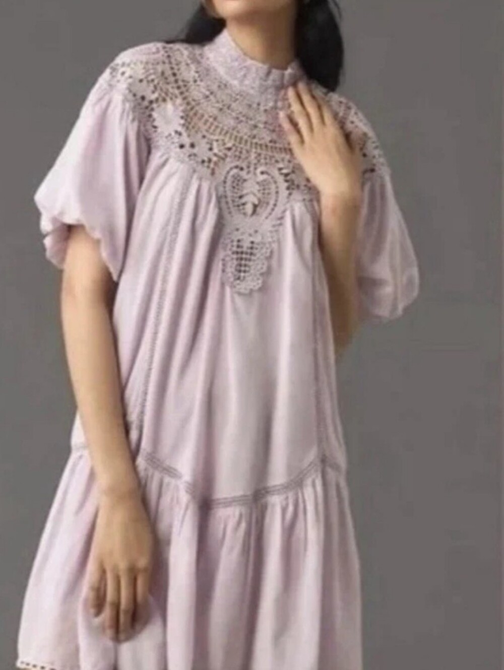 Anthropologie High-Neck Lace Tunic Mini Dress Lavender Size Medium